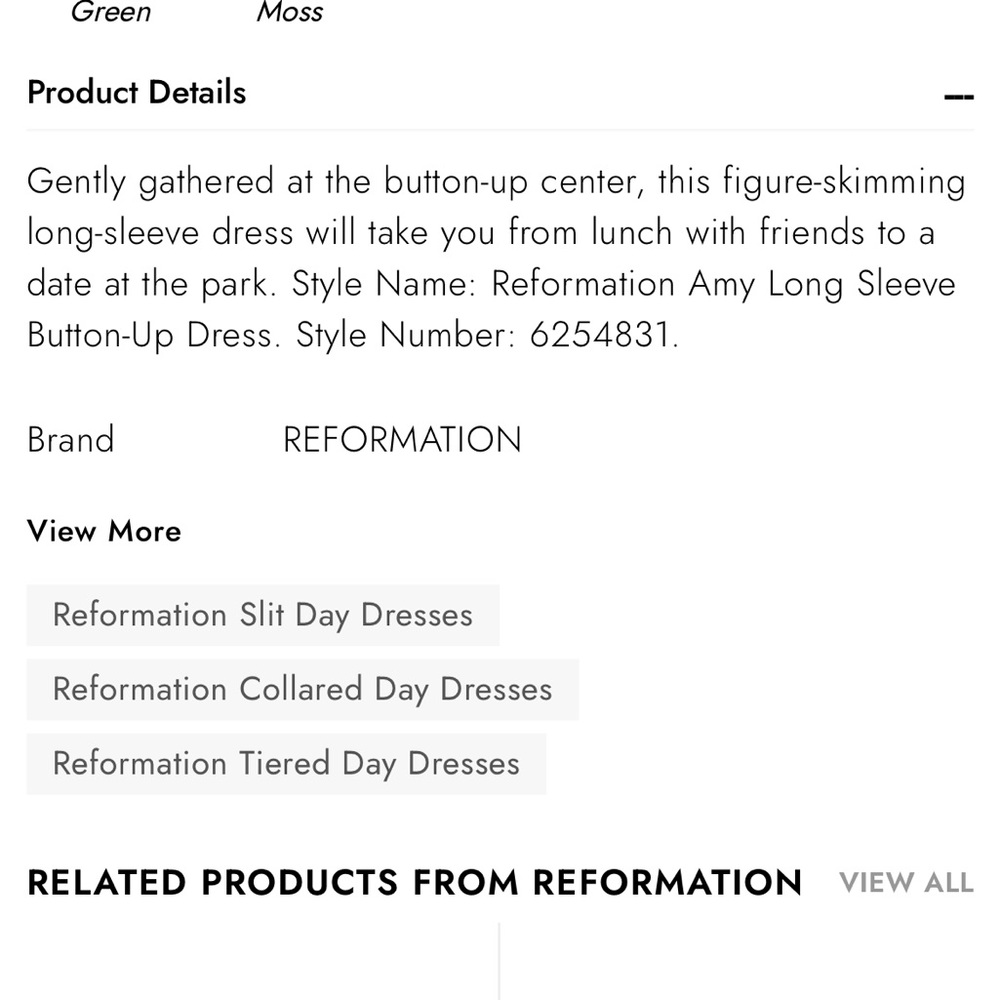 Reformation Amy Dress in Moss size Large - Picture 8 of 9